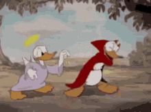 daisy duck and red riding hood are dancing in a cartoon