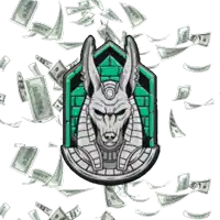 a drawing of an anubis surrounded by money