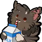 a cartoon cat is drinking milk from a carton