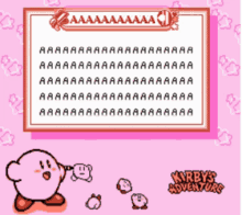 a screenshot of kirby 's adventure game with a pink background