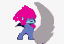 a pixel art drawing of a person with pink hair