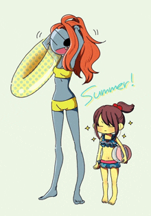 a drawing of a girl in a bathing suit with the words summer written below her