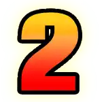 a red and yellow number two with a black outline