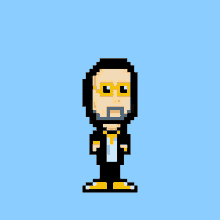 a pixel art of a man with a beard wearing glasses