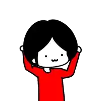 a cartoon drawing of a person wearing a red shirt and black hair