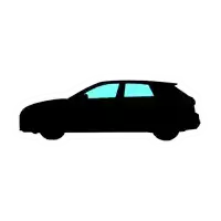 a silhouette of a black car with blue windows on a white background .