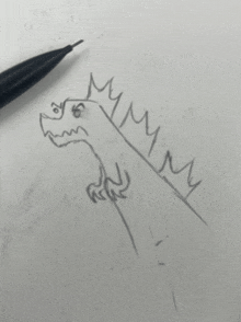 a black and white drawing of a dragon with a crown