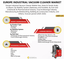 an advertisement for europe industrial vacuum cleaner market with a picture of a vacuum cleaner