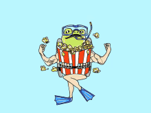 a cartoon of a frog in a popcorn bucket