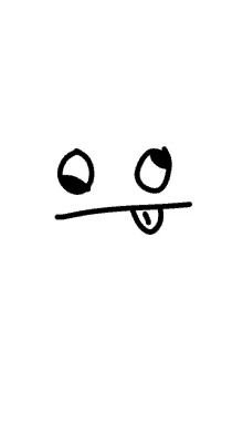 a black and white drawing of a face with a tongue sticking out on a white background .