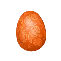 an orange easter egg with a paisley design on it