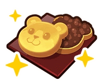 a cartoon illustration of a teddy bear shaped cookie with chocolate beans on a plate .