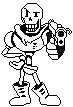 papyrus is holding a gun in his hand in a pixel art style .