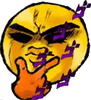 a cartoon drawing of a yellow smiley face with a purple hand .