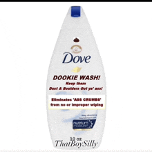 a bottle of dove dookie wash soap with a blue cap