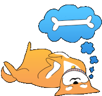 a cartoon of a dog laying down with a thought bubble of a bone