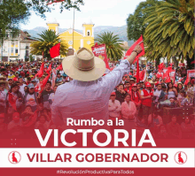 a poster for rumbo a la victoria shows a man standing in front of a crowd