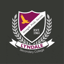 a logo for lyndale secondary college shows a shield with an eagle on it