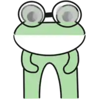 a green frog wearing glasses with a white stripe on its face