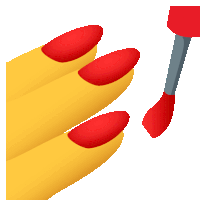 a yellow hand with red nails and a brush