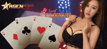 a woman playing a game of sexy baccarat with playing cards