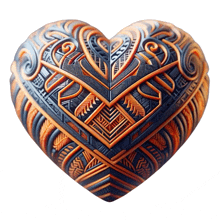 a black and orange heart with a tribal design