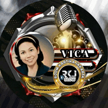 a picture of a woman and a microphone with the name vica on it