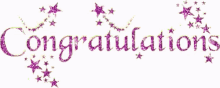 congratulations written in purple with purple stars around it