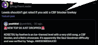 a black screen with a speech bubble that says levels should n't get rated if you add a cbf blocker
