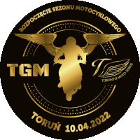 a black and gold logo for tgm torun