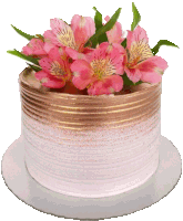 a white cake with pink flowers on top of it