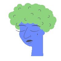 a cartoon drawing of a person with green hair and a tear on their face