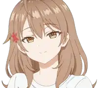 a girl with brown hair and a flower in her hair