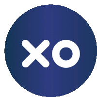 a blue circle with the word xo in white