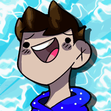 a cartoon drawing of a boy with a blue hoodie