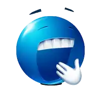 a blue smiley face with its mouth wide open and a hand covering it