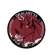 a logo for a company called dracartys with a red dragon