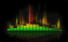 a graphic of a sound equalizer with green and red bars on a black background