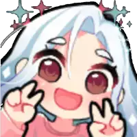 a cartoon girl with long white hair is giving a peace sign