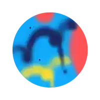 a blue circle with red yellow and blue spots