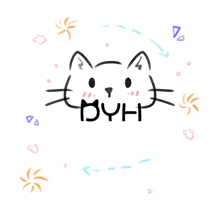 a drawing of a cat with the word byh on its mouth