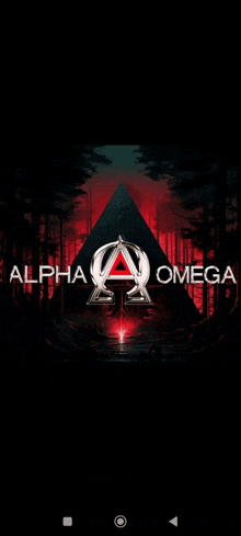 a poster for alpha omega with a triangle in the background