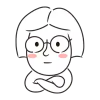 a cartoon drawing of a girl with glasses and a sad look on her face