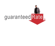 a man is standing on top of a red arrow that says guaranteed rate