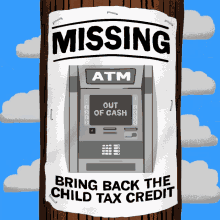 a poster that says missing atm on it