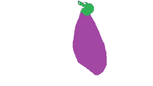 a purple eggplant with a green stem on a white background .