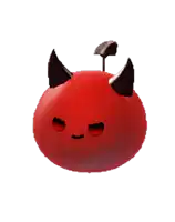 a red devil shaped object with horns and a mustache