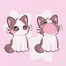 a drawing of a cat blowing a pink bubble gum