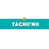 a blue and white sign that says tachii 'nii on it