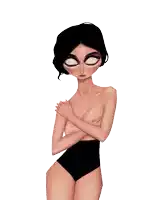 a cartoon drawing of a woman in black underwear